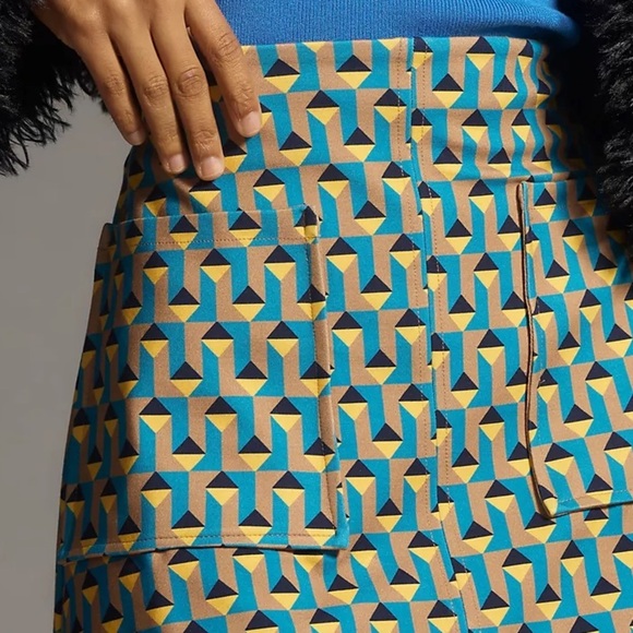 Anthropologie The Marisela Mini Skirt by Maeve Blue/Yellow/Black/Tan Retro SZ S - Picture 7 of 16